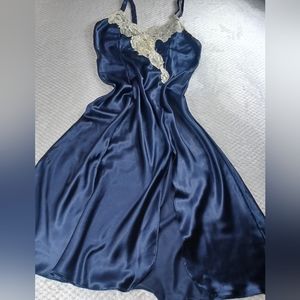 Vintage Val Mode Chemise Nightgown Lace Lingerie V-neck Satin Full Slip Dress M
